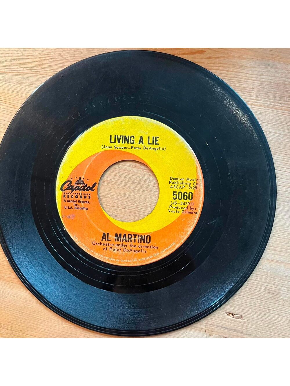 Al Martino - Living a Lie/I Love you Truly 45rpm VG+ R11